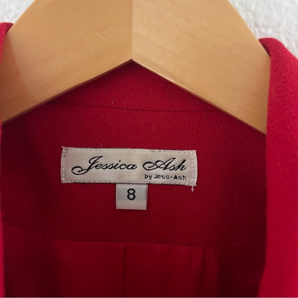Vintage 1990s Jessica Ash Wool Gabardine Button-Front Cropped Jacket Red - Picture 7 of 16